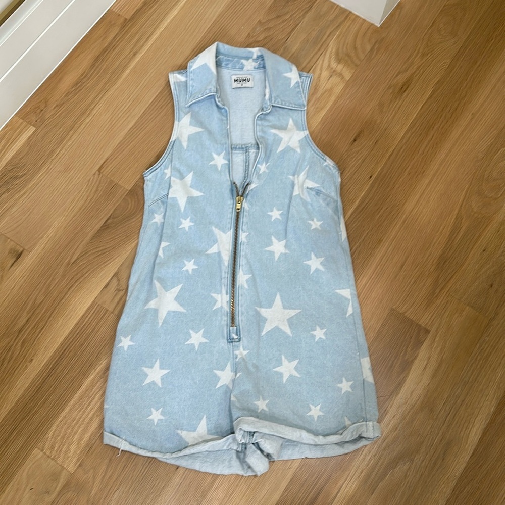 Show Me Your MuMu Star Print Denim Romper